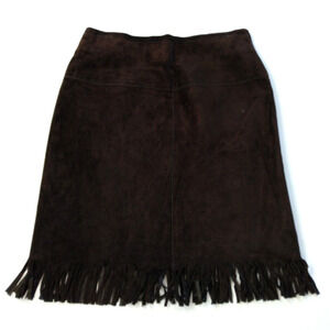 Express Vintage 90s Leather Fringe Skirt Size S Brown Boho Western Pencil